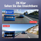360° Dashcam Auto Vorne Hinten 4 Kanal Dash Cam Auto Kamera FHD 2K+1080Px3,4×140° Weitwinkel,WDR-Nachtsicht (8 IR-LEDs), 3" IPS Display,G-Sensor,24/7 Parkmodus,Loop-Aufnahme, inkl. 64GB SD-Karte, App