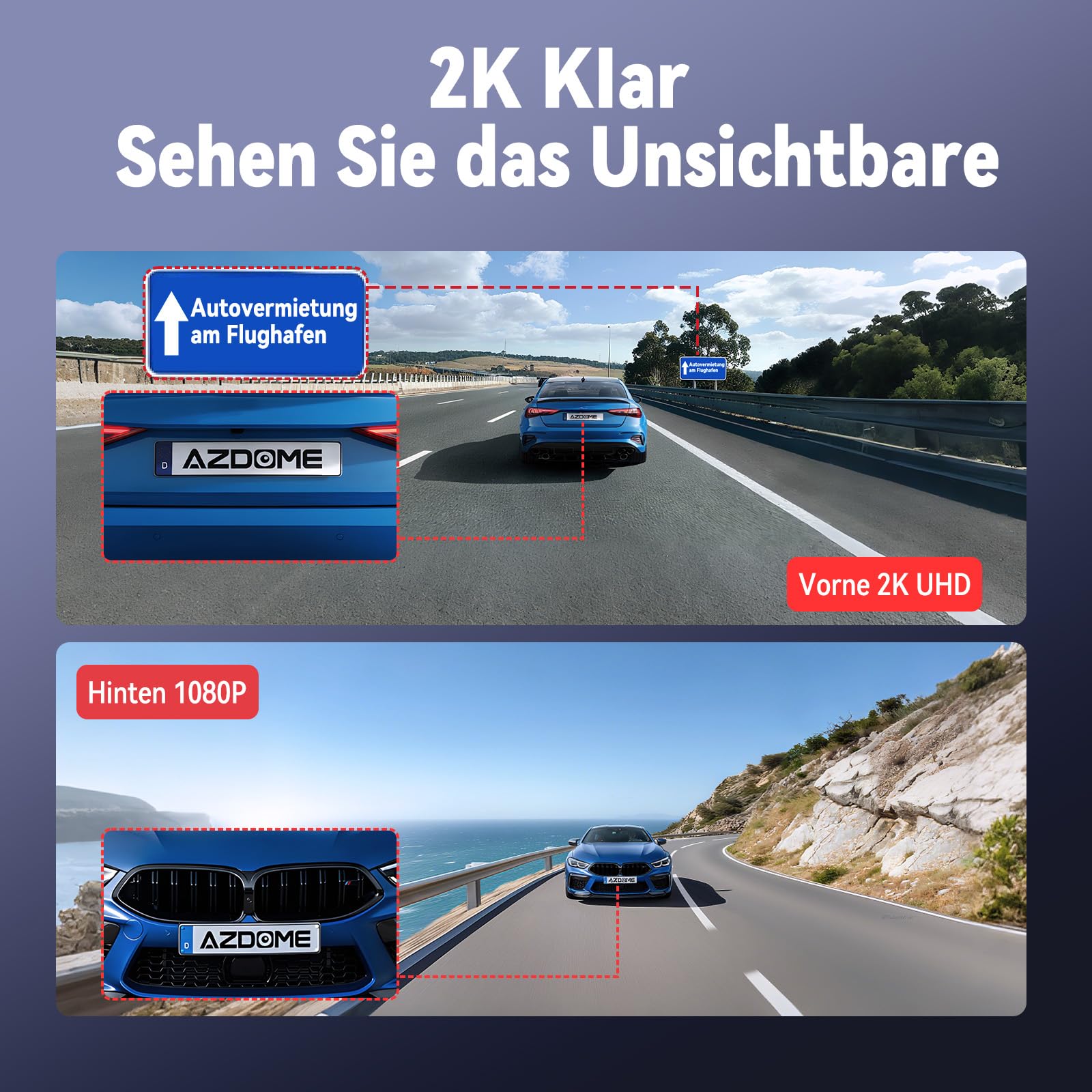 360° Dashcam Auto Vorne Hinten 4 Kanal Dash Cam Auto Kamera FHD 2K+1080Px3,4×140° Weitwinkel,WDR-Nachtsicht (8 IR-LEDs), 3" IPS Display,G-Sensor,24/7 Parkmodus,Loop-Aufnahme, inkl. 64GB SD-Karte, App