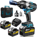 HECUSAM 2100 N.m Akku Schlagschrauber, 3/4" Bürstenloser Motor Schlagschrauber mit zwei Batterie,1/2-Zoll-Adapter, Drehschlagschrauber und Fall für Haus und schwerer Maschinen