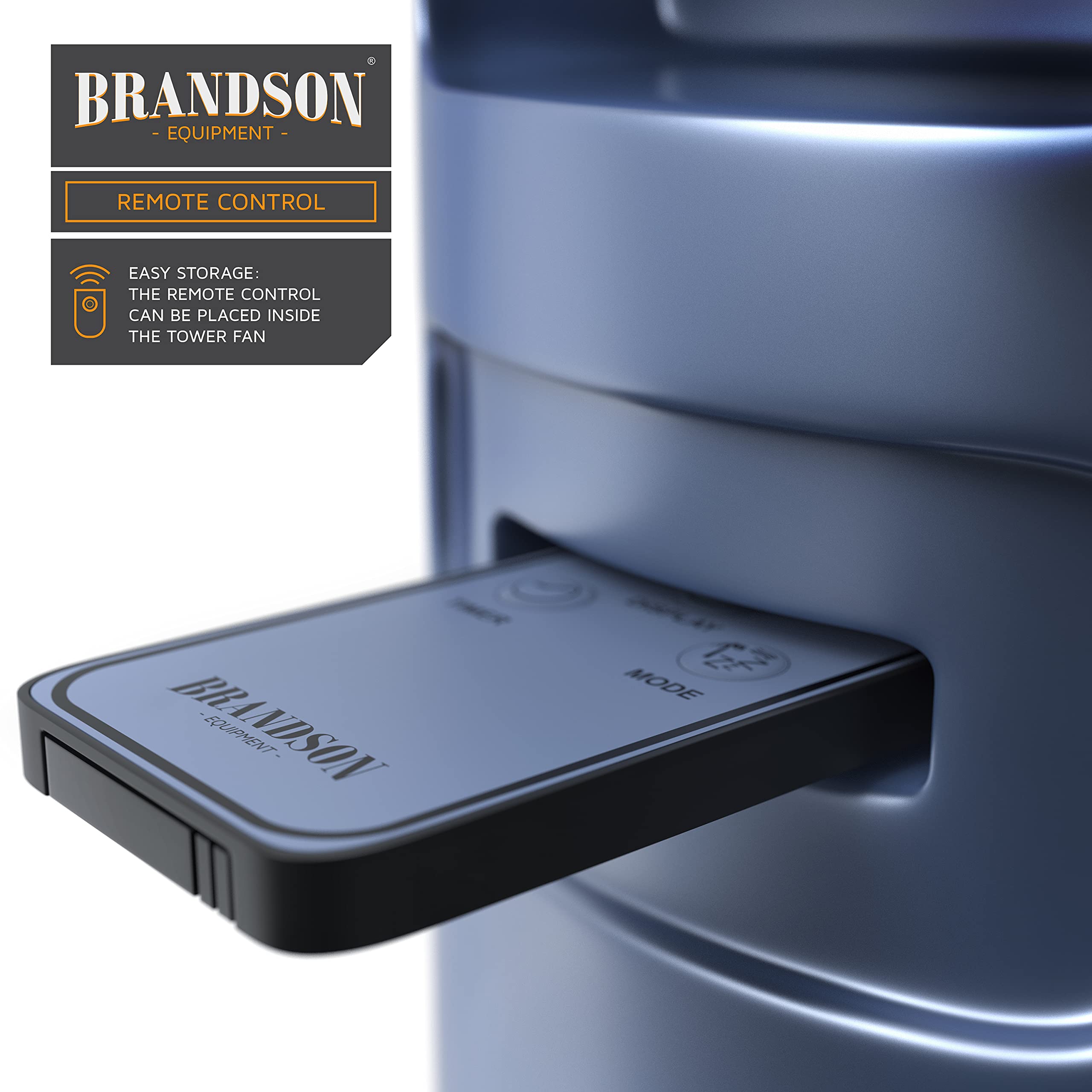 Brandson - Turmventilator mit Fernbedienung - Preisträger 2025 - Oszillation 60° - Standventilator - mobiler Lüfter - Tower Fan - 96 cm - 45W - Ventilator mit 3 Geschwindigkeiten - Blau