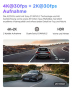 VIOFO A229 Pro 4K + 2K Dual STARVIS 2, HDR Vorne hinten Dashcam Auto, Sprachsteurung & 5GHz Wi-Fi Wlan Autokamera, Ultrapräzises GPS mit CPL Filter, Super Nachtsicht 2.0, Sprachausgabe, bis 512 GB Max