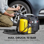 Stanley Kompressor DN200/10/5 - 10 Bar - 5L - 180L/Min - Tragbar für Autozubehör - Mini Kompressor mit Handgriff und Trageriemen - Gelb