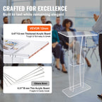 VEVOR Acryl-Podium Stehpult Rednerpult, 119,8 cm Klarer Acryl-Podiumsständer mit Breiter Lesefläche & Ablagefach, Stehschreibtisch für Büro, Schule, 15 kg Tragfähigkeit Podium-Ständer Transparent