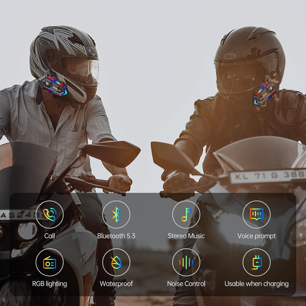 Khptop Motorradhelm Bluetooth Motorrad Helm Bluetooth Headset, doppelte Geräuschunterdrückung Helm Kopfhörer Starke Bass/IPX6 wasserdichte Kopfhörer Lautsprecher Kompatibel Alle Helme 1000mAh