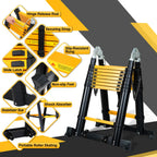 Joparri Teleskopleiter Klappleiter Aluminium 5M Ausziehbare Leiter, Rutschfester Aluleiter Stehleiter Mehrzweckleiter Aluminiumleiter Ausziehleiter 150 kg Belastbarkeit, Schwarz Gelb