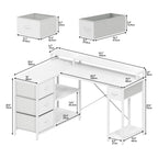 YITAHOME L Form Schreibtisch mit USB Ladeanschluss und Steckdose,Reversible Eckschreibtisch mit 4 Schubladen und Regal,Gaming Schreibtische mit Monitorständer,140x100 cm Computertisch für Büro,weiß