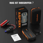 AsperX Starthilfe Powerbank 3000A 12V(Bis Zu 10,0L Benzin oder 8,0L Diesel) Auto Starthilfe mit Starthilfekabel,LED Taschenlampe,IP64 Wasserdicht,Jump Starter für PKW LKW UTV Van Motorrad