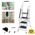 4 Stufen Klappleiter mit Handlauf Trittleiter Klappbar Tragbare kompakte Leiter Rutschfeste Matte Einfache Aufbewahrung Stehleiter für Home Kitchen Office DIY 150 kg max Belastung