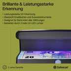 Safescan 55 LED Geldscheinprüfgerät mit ultrastarkem UV-Licht - Falschgeldprüfgerät für Banknoten, Kreditkarten & Ausweise - Geldprüfer mit 3 leistungsstarken LED-Lichtern - Geldprüfmaschine
