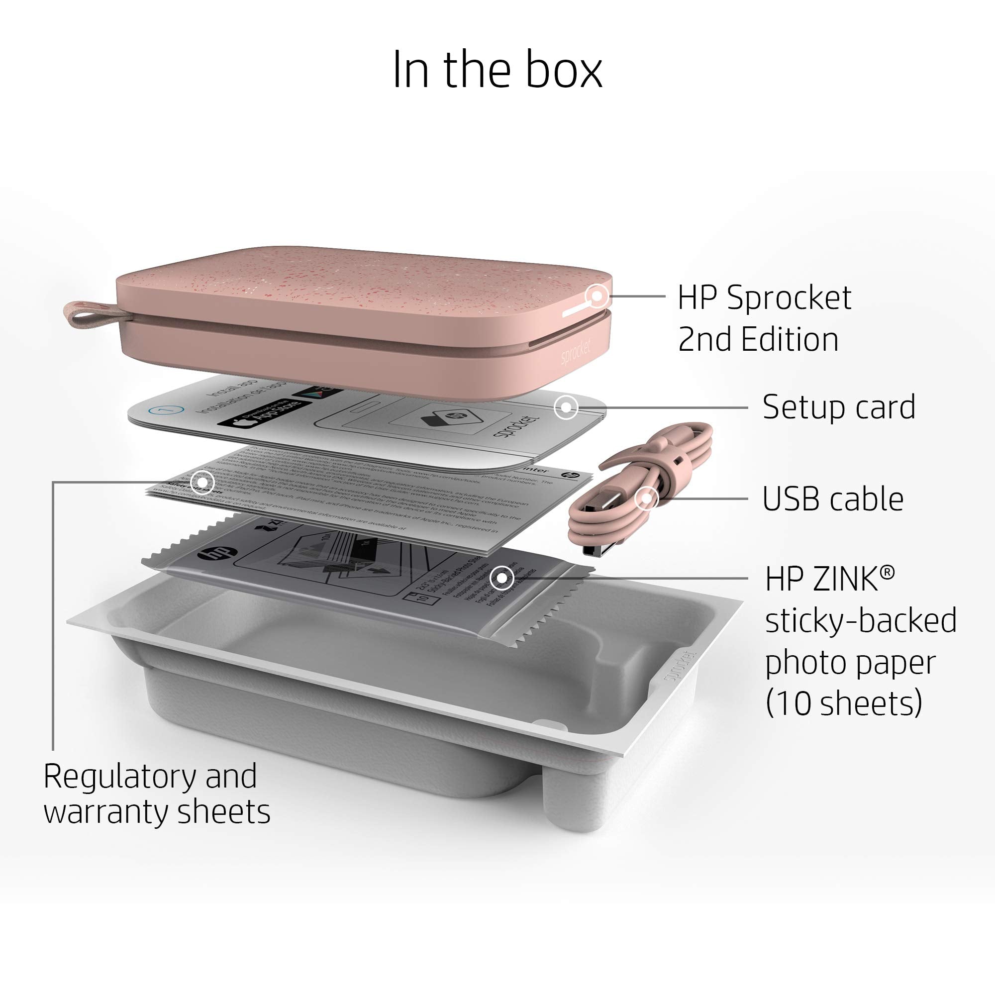 HP Sprocket 2x3 Sofortbilddrucker für Smartphones - Tragbarer, kabelloser Farbdrucker - Zink-Fotopapier mit Kleberückseite - Drucke von kompatiblen iOS- & Android-Geräten per Bluetooth-App - Rosa