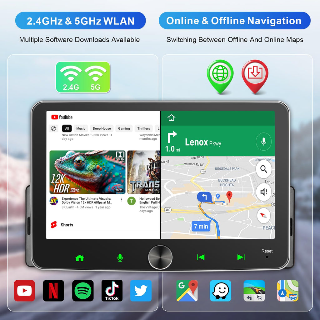 Android Autoradio 1din mit Navi 7 Zoll Bildschirm Android Auto & Wireless CarPlay Auto Radio Touch Display mit Bluetooth AM/FM WiFi GPS SWC RDS 2G+32G