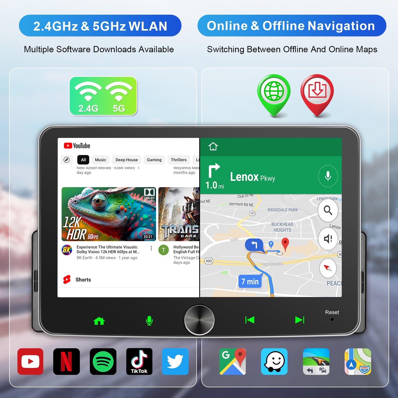 Android Autoradio 1din mit Navi 7 Zoll Bildschirm Android Auto & Wireless CarPlay Auto Radio Touch Display mit Bluetooth AM/FM WiFi GPS SWC RDS 2G+32G