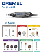 Dremel 4250 Rotationswerkzeug 175 W, Multifunktionswerkzeug-Set mit 35 Zubehören, 175-W-Motor mit Konstantelektronik, variable Drehzahl 5.000–35.000 1/min