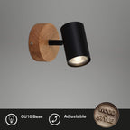 BRILONER - Wandleuchte Innen schwenkbar, Vintage, Holzbasis, Wandlampe innen, Wandstrahler, Wandlicht, Wandbeleuchtung, Schlafzimmer, Flurlampe, Wall Light, 11x11x15,7 cm, Schwarz-Gold