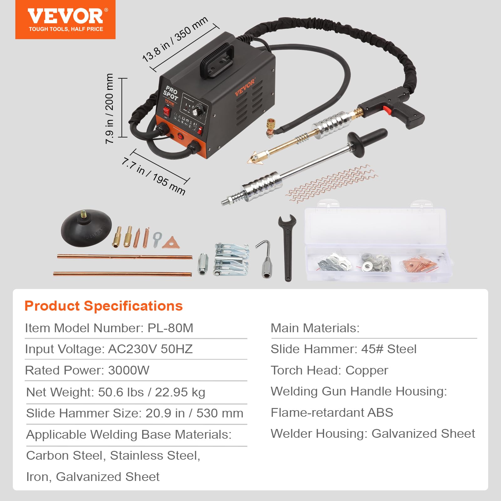 VEVOR Spot Welding Machine Dent Spotter 3kW Bolt Welding Machine Dent 6-in-1 Welding Machine with Overheating Protection System Body Spotter 1.2 mm Welding Thickness for Carbon Steel Stainless Steel