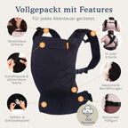 Beco Toddler Babytrage & Kindertrage (9-27 kg) - 100% Baumwoll Trage Kleinkind, Leicht & Atmungsaktiv, Hüftfreundlich mit 2 Tragepositionen: Bauchtrage & Rückentrage (Schwarz)