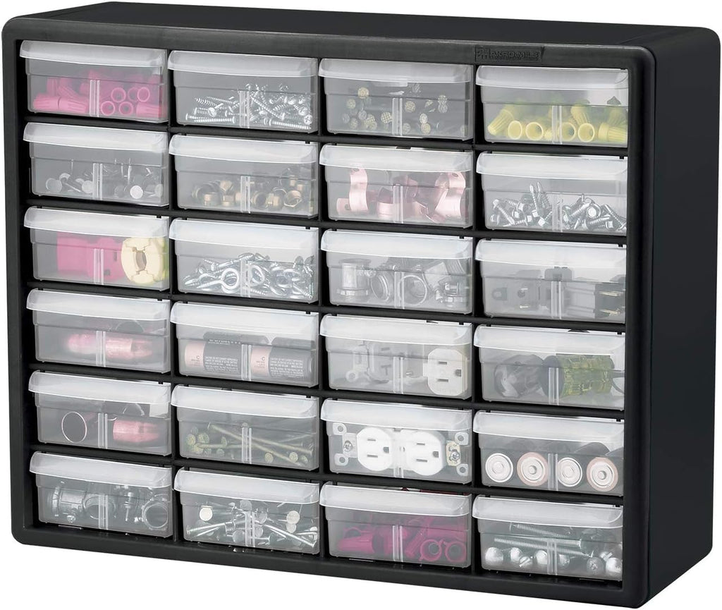 Akro-Mils 10724 Schubladenschrank aus Kunststoff mit 24 Schubladen, für Garage, Perlen-Organizer, Lego-Aufbewahrung, Lehrer-Werkzeugkasten, Make-up-Organizer und mehr, 50,8 cm B x 15,2 cm T x 40,6 cm
