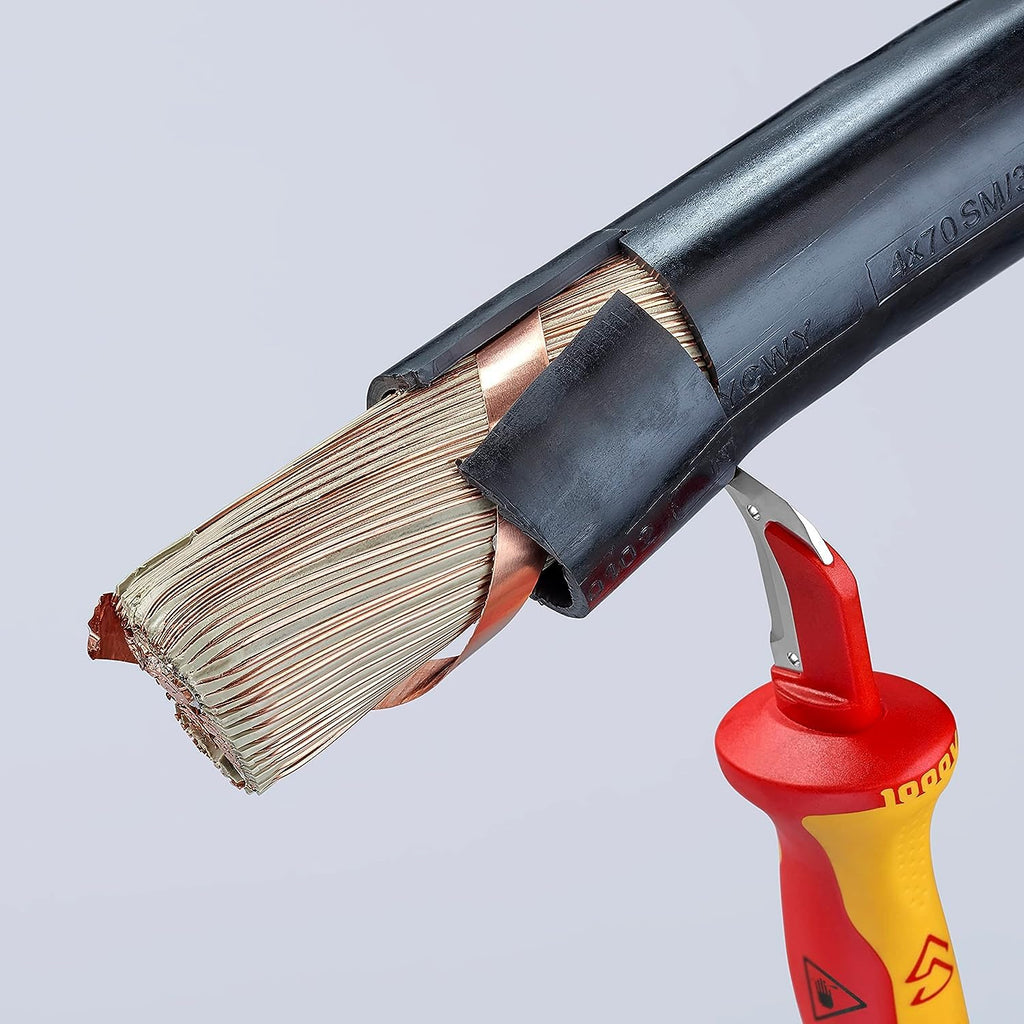KNIPEX Abmantelungsmesser mit Gleitschuh in Blister isoliert mit Mehrkomponenten-Hüllen, VDE-geprüft 180 mm, 98 55 SB