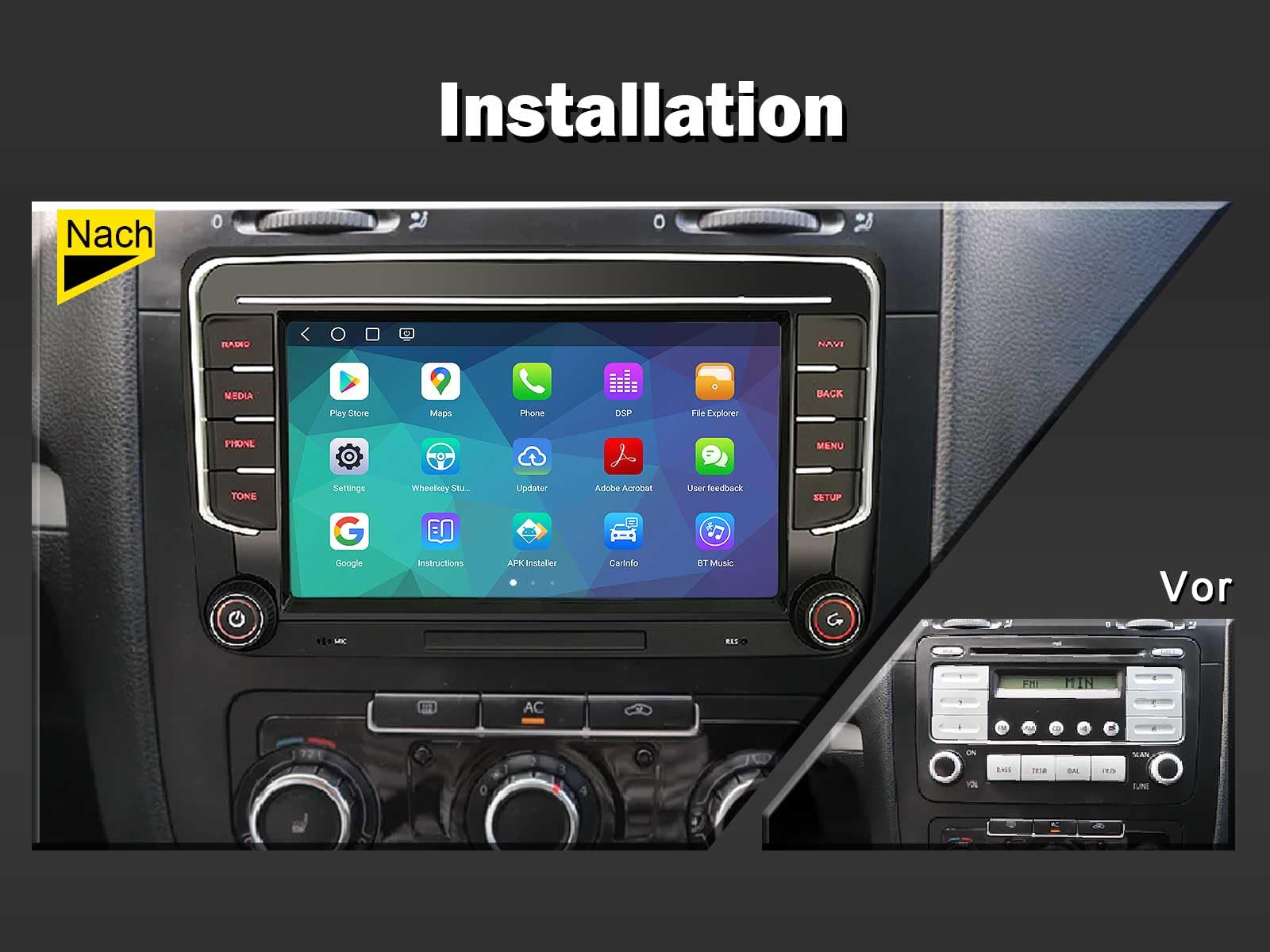 Erisin Qualcomm 8GB+128GB 8-Kern Android 14 Autoradio mit navi für VW Golf 5 6 T5 Caddy Polo Passat B6 Touran Skoda Seat Tiguan, 7" 2 Din Bluetooth Radio mit CarPlay Android Auto DAB+ WiFi IPS Canbus