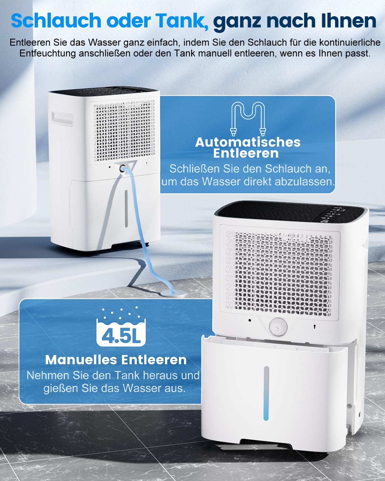Luftentfeuchter Elektrisch, 30L/Tag Leistungsstarker Entfeuchter mit LED Anzeige,Timer, Wäschetrocknung, Raumgröße ca 300m³/100㎡, Gegen Feuchtigkeit & Schimmel in Keller, Badezimmer & Wohnung