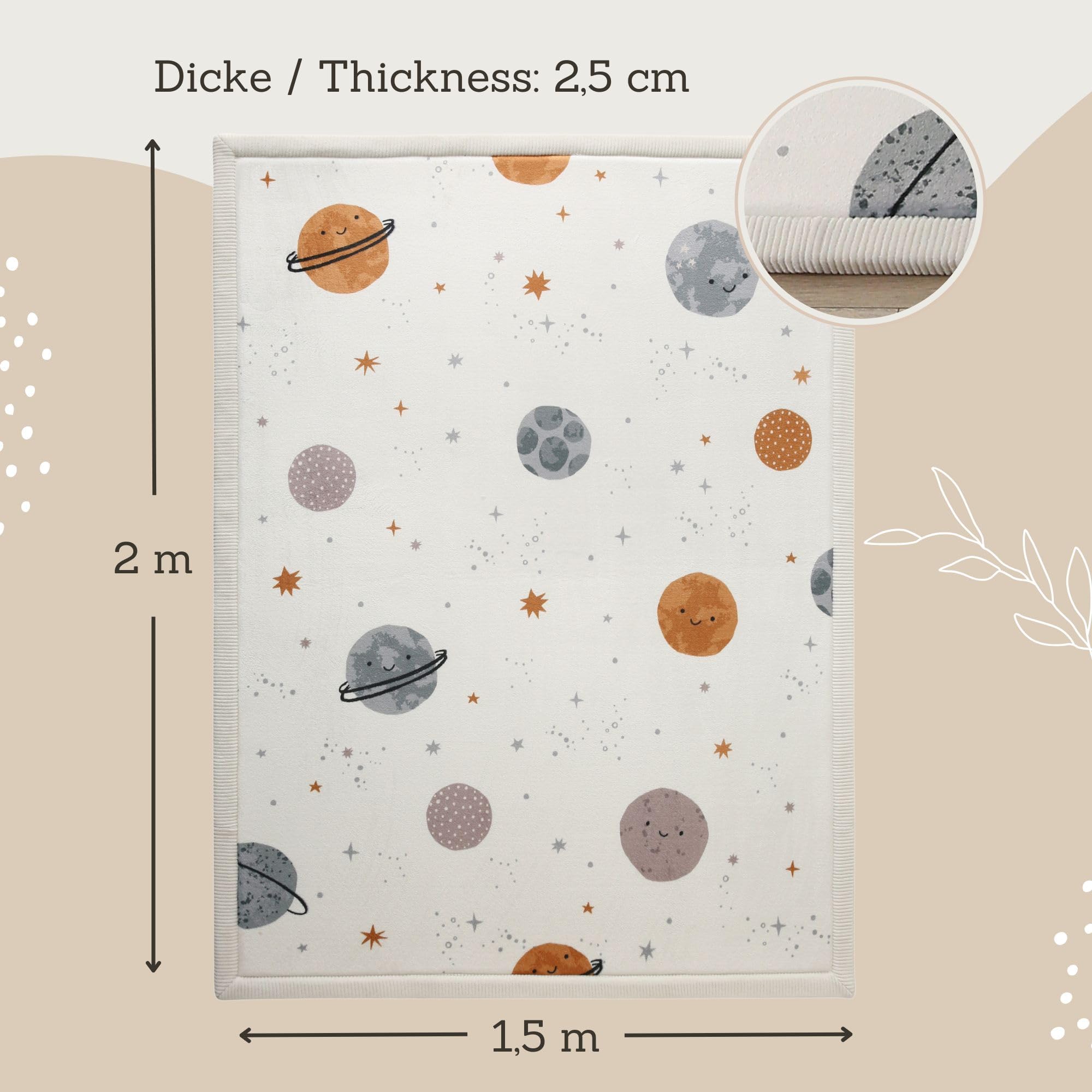 Wolkenweiche Spielmatte Baby 200x150x2,5cm, Planeten – Teppich für Kinderzimmer mit hochwertigem Memory-Schaum – Krabbelmatte Baby mit Rutschfester Unterseite – Krabbeldecke Kinderteppich Tatami Matte