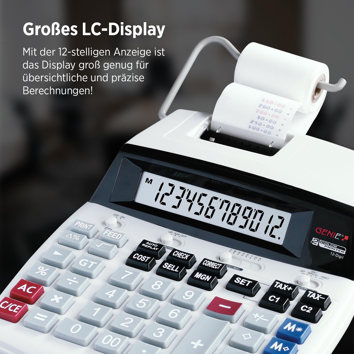 Genie D69 Plus Druckender Tischrechner | 12-stelliges LC-Display | Rechenmaschine mit Papierrolle | Quittung & Bondrucker | Taschenrechner mit Papierrolle | Viele Business-Funktionen | weiß