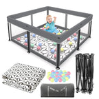 Laufstall Baby Faltbar Playpen with Mat - 127x127CM-Laufgitter, Schneller Aufbau, Sicher & Tragbar für drinnen & draußen (Grau)