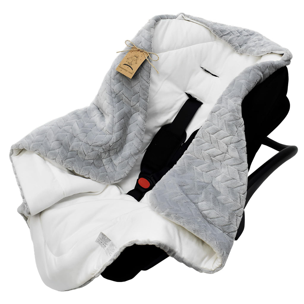 DANKA® Einschlagdecke für Babyschale, Kinderwagen, Kindersitze und Maxi Cosi - Baby Decke für Neugeborene, 80x80cm, mit Kapuze und Klettverschluss für Winter und Sommer, ganzjährig - Grau