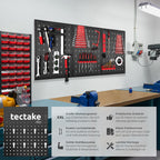 tectake® Werkzeug Lochwand aus Metall, 120 x 60 x 2 cm, Werkzeugwand Lochplatte, inkl. Werkzeughalter Set Haken und Halterungen, Wandregal Regalsystem für Werkbank, Garage, Werkstatteinrichtung - 3tlg