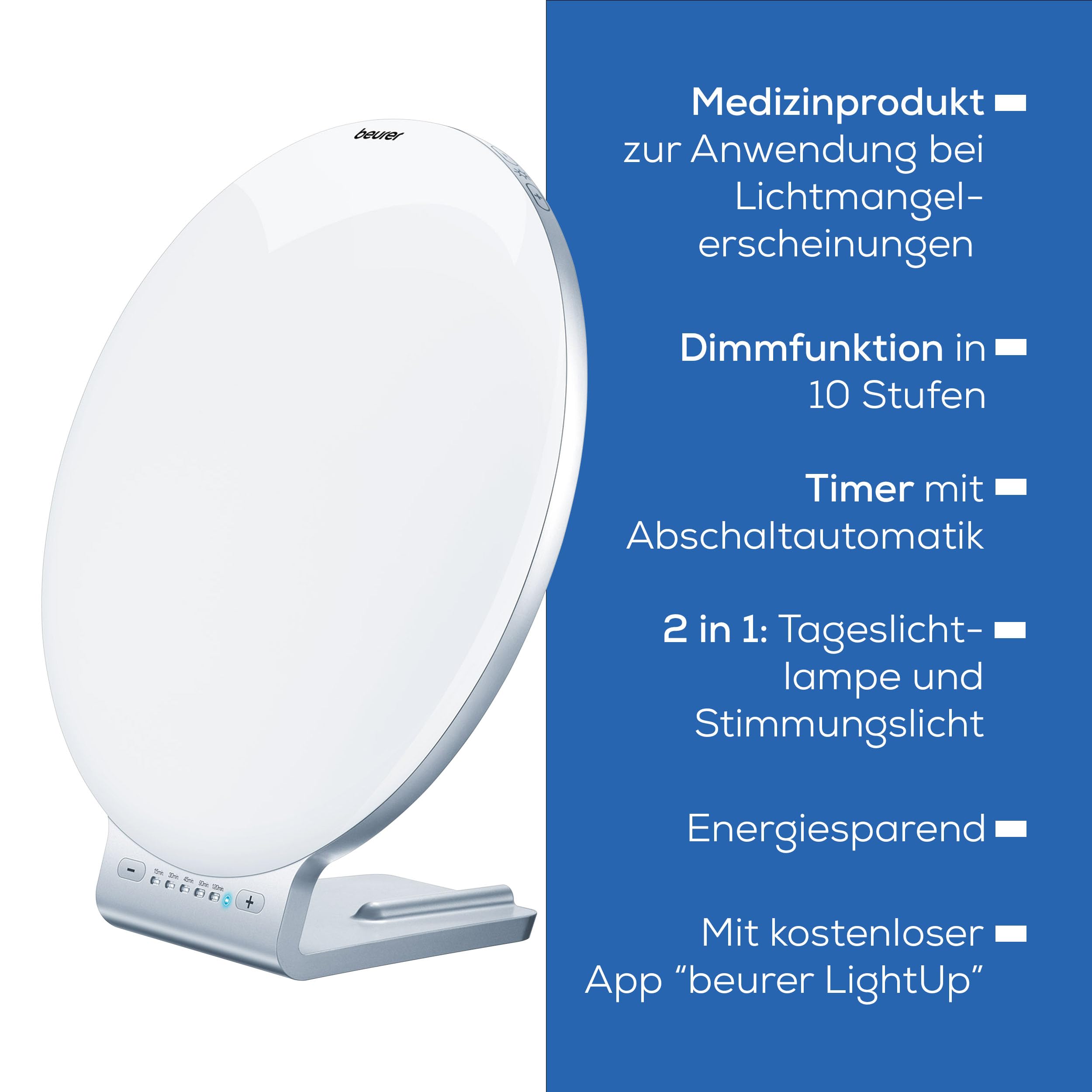 Beurer TL 100 2-in-1 LED Tageslichtlampe und Stimmungslicht, mit Farbwechselfunktion, bequeme App Steuerung, 1 Stück (1er Pack), Weiß