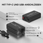 ALLWEI 300W Wechselrichter 12V auf 230V Spannungswandler, Stromwandler mit Typ-C & USB Anschluss, Inverter 12V 220V, Auto Steckdose für Auto, Laden von Handys, Laptops und Anderen Geräten (Schwarz)