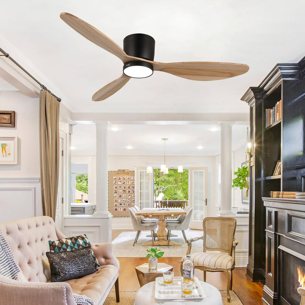 reiga Deckenventilator mit Fernbedienung, 132cm Leiser Deckenventilator mit Lampe, 6 Windgeschwindigkeiten, Smart Alexa Ventilator - Natürliche Holzfarbe der Blätter