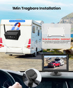 AUTO-VOX Magnetische Kabellos Rückfahrkamera, Weitwinkel Einparkhilfe mit 5" Monitor, 1080P IR Nachtsicht IP69K wasserdichte Rückfahrkameras für Wohnmobil Wohnwagen Anhänger(S4B)