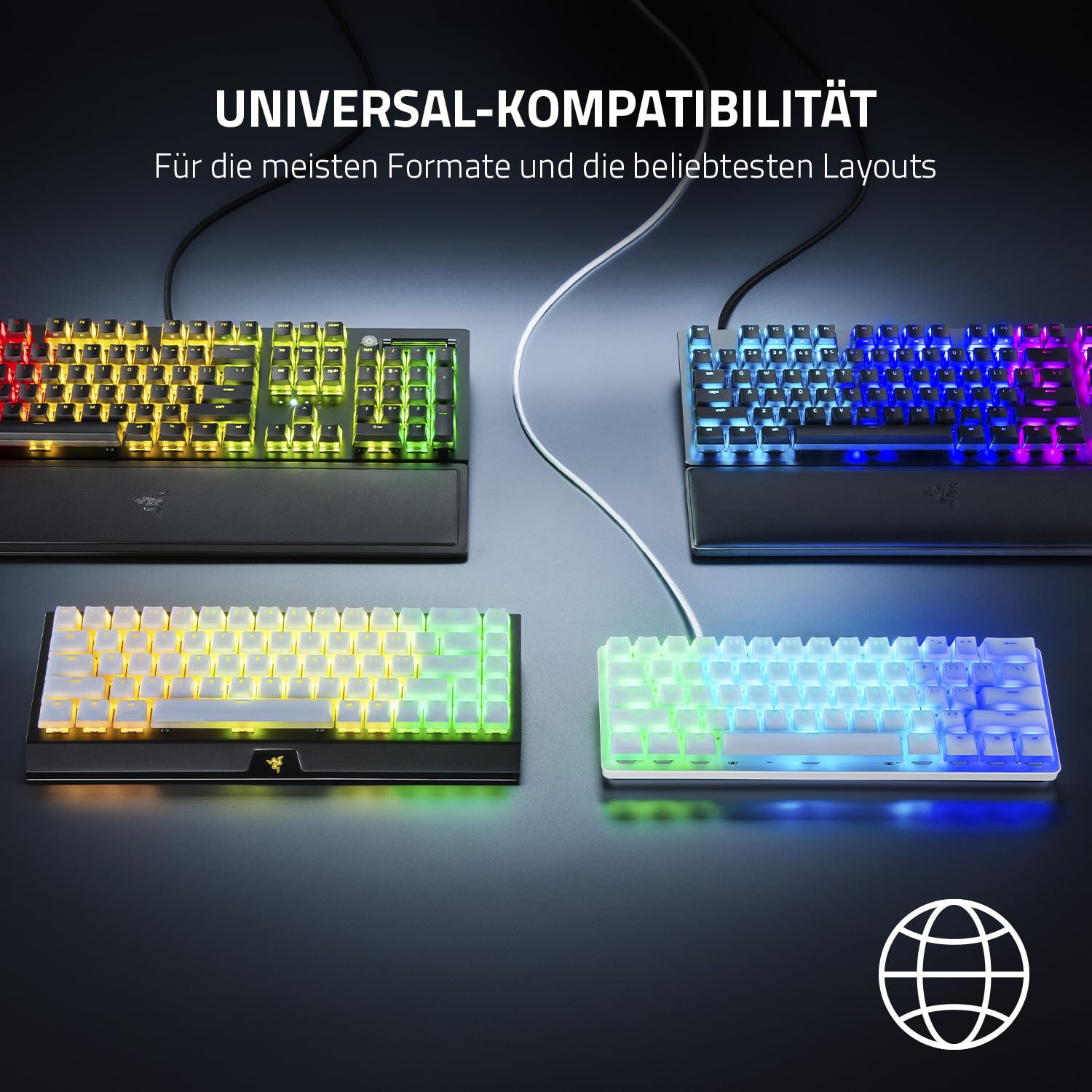 Razer Phantom Tastenkappen-Set - Hintergrundbeleuchtungskompatibel Tasten für Razer Tastaturen (für Switches mit kreuzförmiger Achse, ABS-Material, 128 Keycaps) QWERTZ DE-Tasten | Schwarz