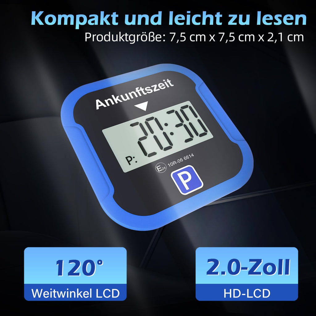 Warmfay® Elektronische Parkscheibe mit Zulassung vom KBA, Automatische Digitale Parkscheibe Elektrisch mit Batterie, Elektrische Parkuhr Auto mit 2 Displays & Nachtmodus & 3 Zeitmodi(1, Blau)