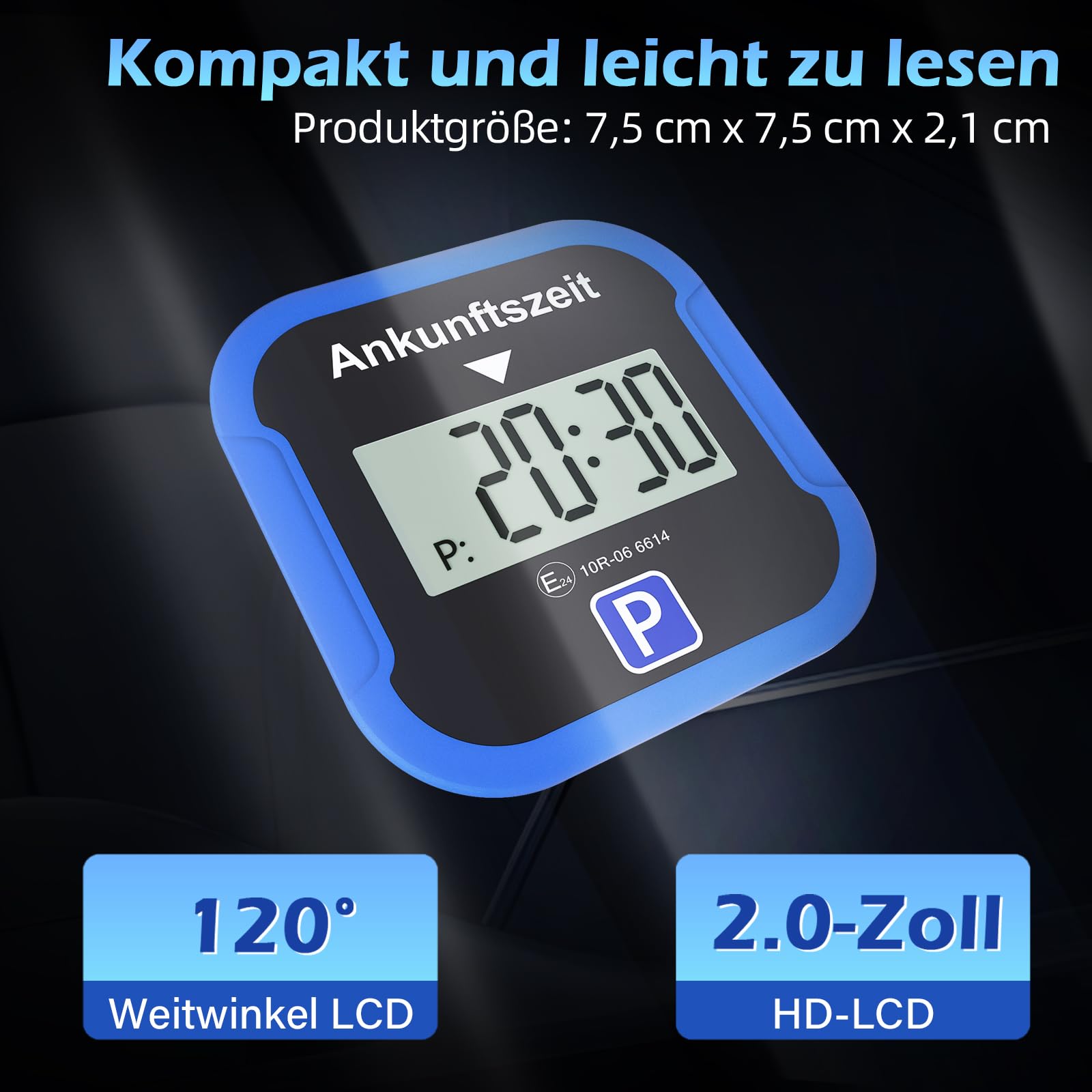 Warmfay® Elektronische Parkscheibe mit Zulassung vom KBA, Automatische Digitale Parkscheibe Elektrisch mit Batterie, Elektrische Parkuhr Auto mit 2 Displays & Nachtmodus & 3 Zeitmodi(1, Blau)