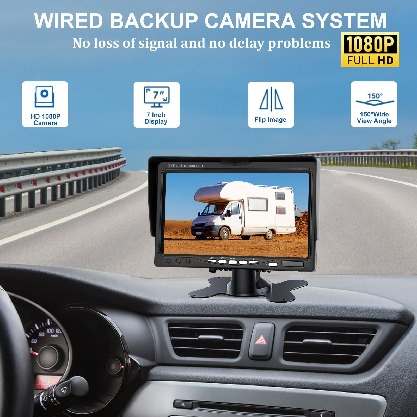 Kairiyard Rückfahrkamera Set mit 7 Zoll HD LCD Monitor & 170° Weitwinkel,Wasserdicht IP69 Rückfahrkamera Auto Nachtsicht für LKW/Anhänger/Bus/Van/Landwirtschaft