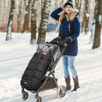 Orzbow Fußsack Kinderwagen Winter, Fußsack Buggy Fusssack Kinderwagen Baby Winter mit Wamres Korallen-Fleece, Reißverschluss, Anti-Rutschschutz & Reflektorstreifen, Universelle & Wasserdicht, Schwarz