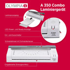 Olympia A 350 Combo 3-in-1 Laminiergerät | Heiß- und Kaltlaminieren | Kombi Laminier- und Schneidegerät | Keine Blasenbildung | Laminiergerät A4 | Laminator | Modernes und kompaktes Design