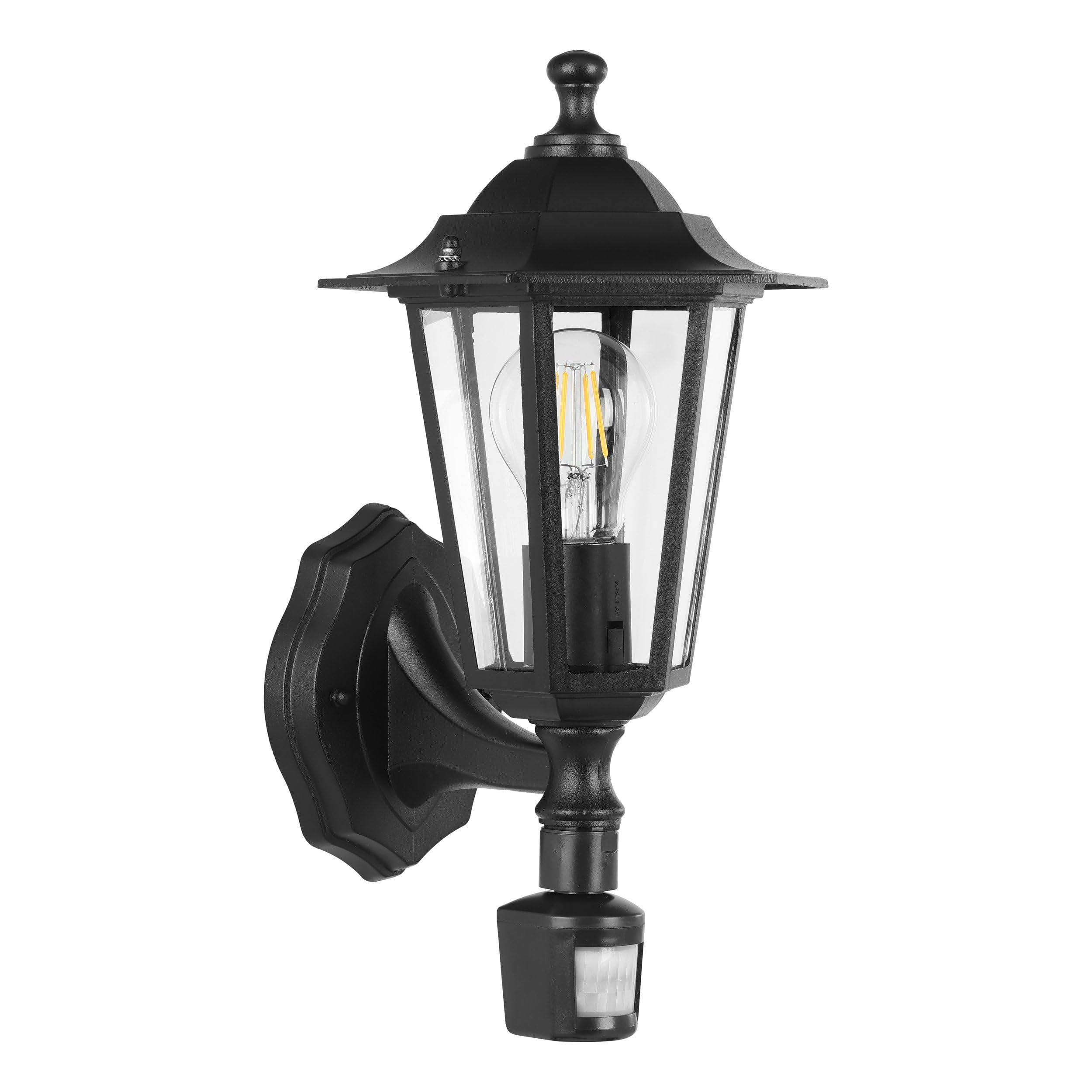 EGLO Außen-Wandlampe Laterna 4, 1 flammige Außenleuchte inkl. Bewegungsmelder, Sensor-Wandleuchte aus Aluguss und Glas, Farbe: Schwarz, Fassung: E27, IP44