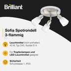 Brilliant Lampe Sofia Spotrondell 3flg eisen/chrom/weiß | 3x D45, E14, 40W, geeignet für Tropfenlampen (nicht enthalten) | Köpfe schwenkbar