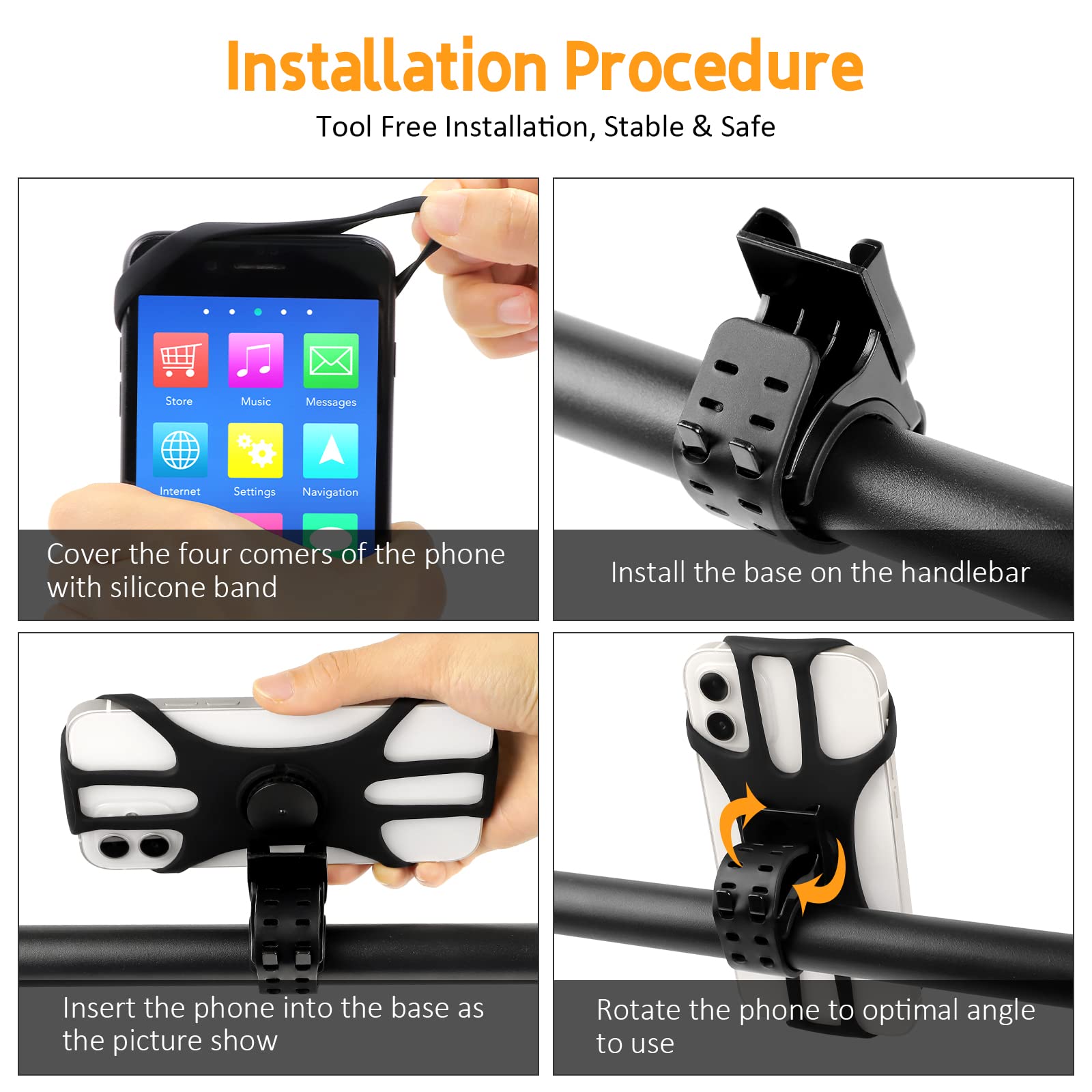 Rouclo Handyhalterung Fahrrad, Universal 360° drehbare, Handyhalter Motorrad Kompatibel mit iPhone 15/15plus/15pro/15pro max/14/13/12/11/XS, 4,5-7 Zoll Smartphones (Schwarz-4) 1