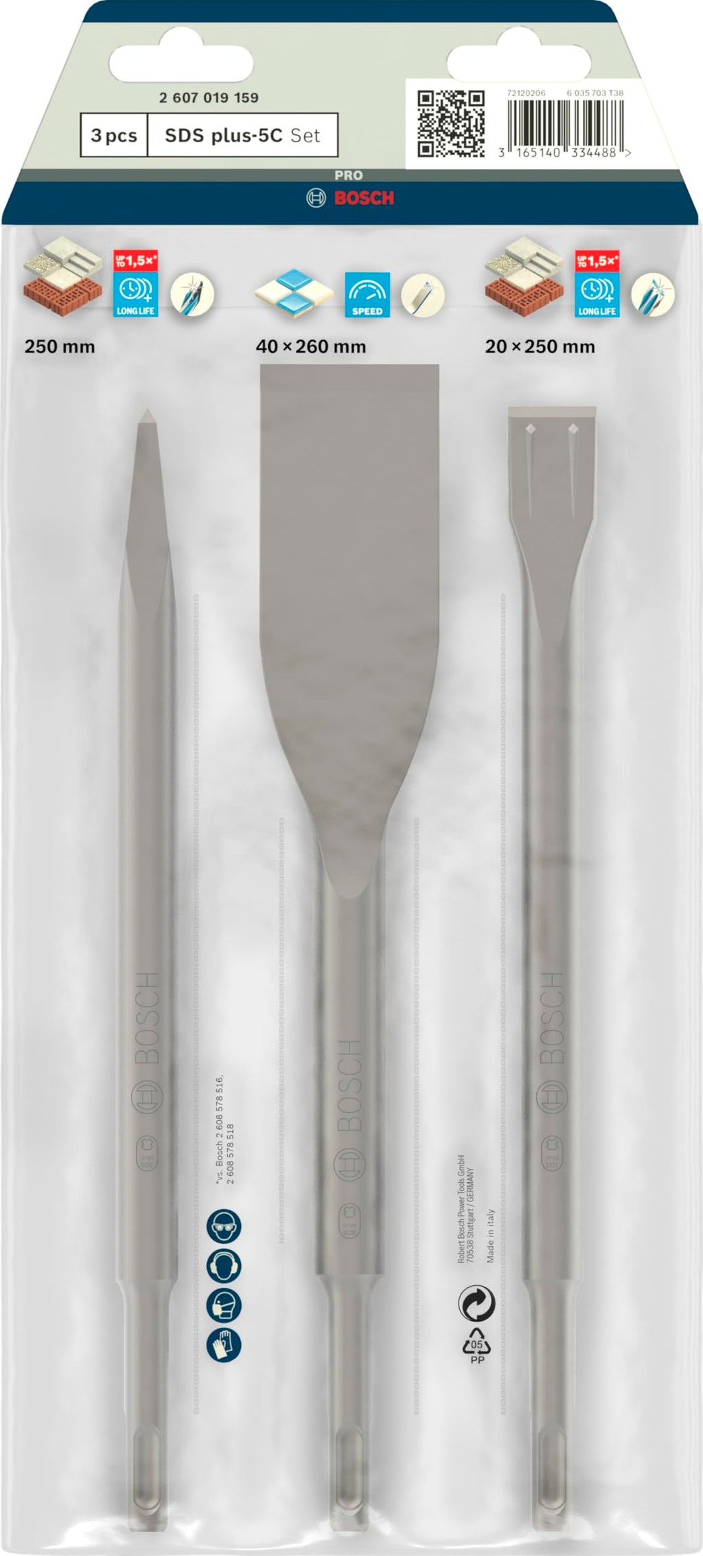 Bosch 3x PRO SDS plus-5C Meißel-Set, 3-tlg. (für Beton, Ziegelstein, Ø mm, Professional Zubehör Bohrhammer, Zerkleinerer)