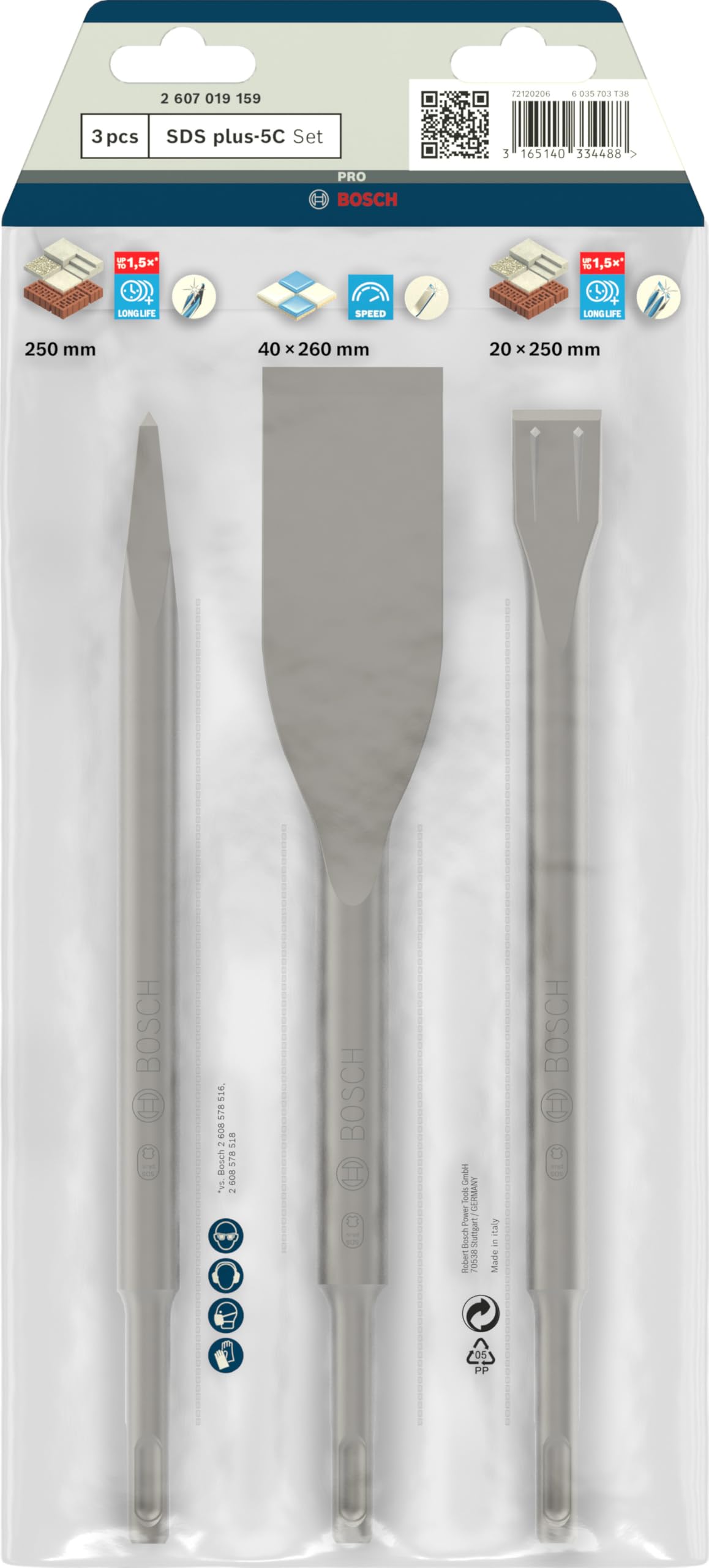 Bosch 3x PRO SDS plus-5C Meißel-Set, 3-tlg. (für Beton, Ziegelstein, Ø mm, Professional Zubehör Bohrhammer, Zerkleinerer)