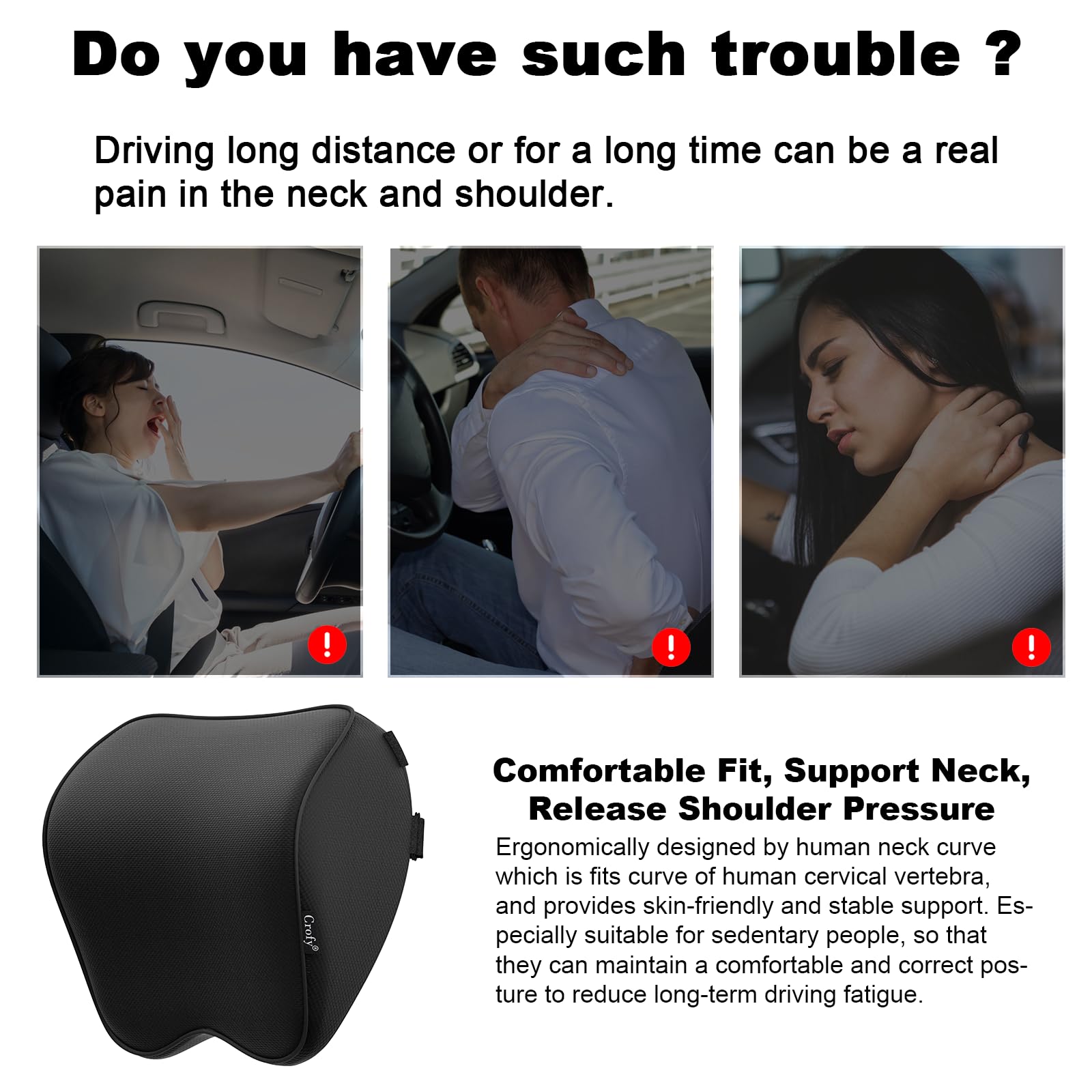 2-Pack Auto Nackenkissen, Weichheit Auto Kopfstütze Kissen zum Fahren mit verstellbarem Riemen, 100% Memory Foam und atmungsaktiver Abnehmbarer Abdeckung, 12 cm Dick