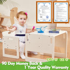 FUNLIO Montessori Beikosttisch und Stuhl-Set für Kleinkinder 1-3 Jahre, höhenverstellbar, Kinder-Tisch und Stuhl zum Lesen/Essen/Spielen, einfach aufzubauen - Weiß