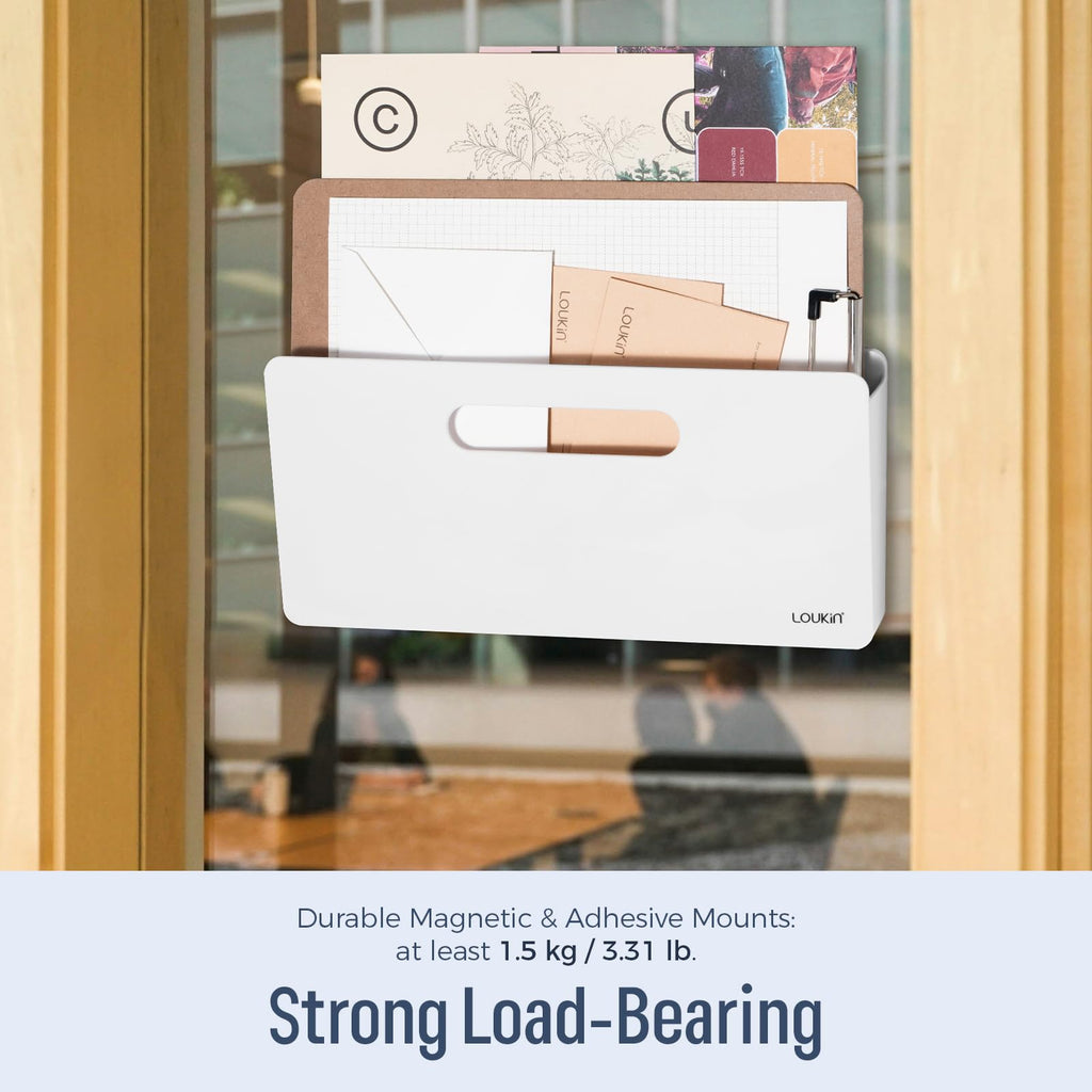 loukin Magnetischer Aktenhalter – vertikale Wandhalterung für Whiteboard, Kühlschrank, Bürowand, Dokumente, Briefe (weiß)