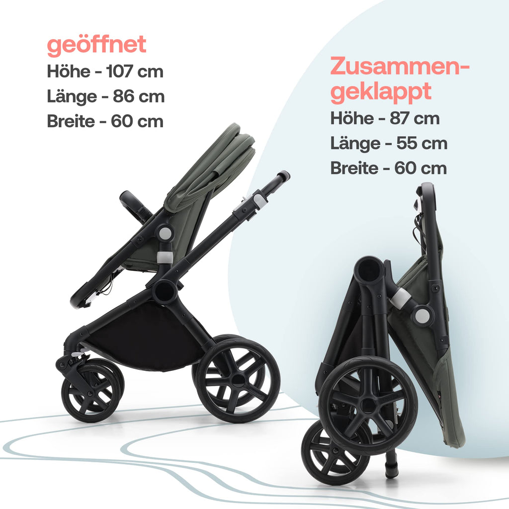 Bugaboo Fox Cub Kinderwagen für jedes Gelände, leichter und stabiler Kinderwagen, strapazierfähiges Design und extragroßes Sonnendach, einteilig und selbststehend faltbar, Forest Green