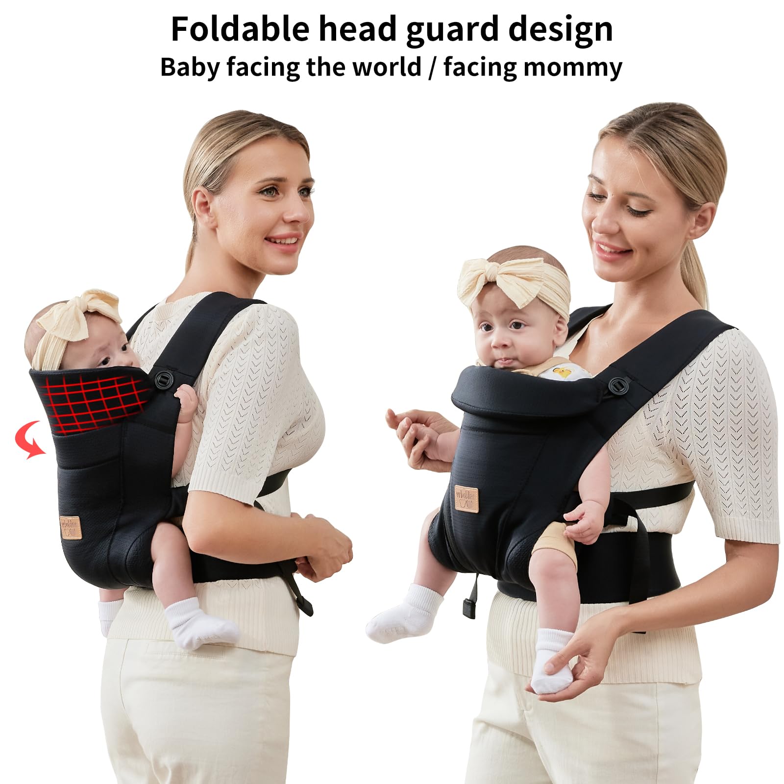 vrbabies Babytrage für Neugeborene ab Geburt,Ergonomische,mit Verstellbarer Gürtel,Baby Bauchtrage Rückentrage,Leicht＆Atmungsaktiv-4-15kg(Schwarz - mit Gürtel)