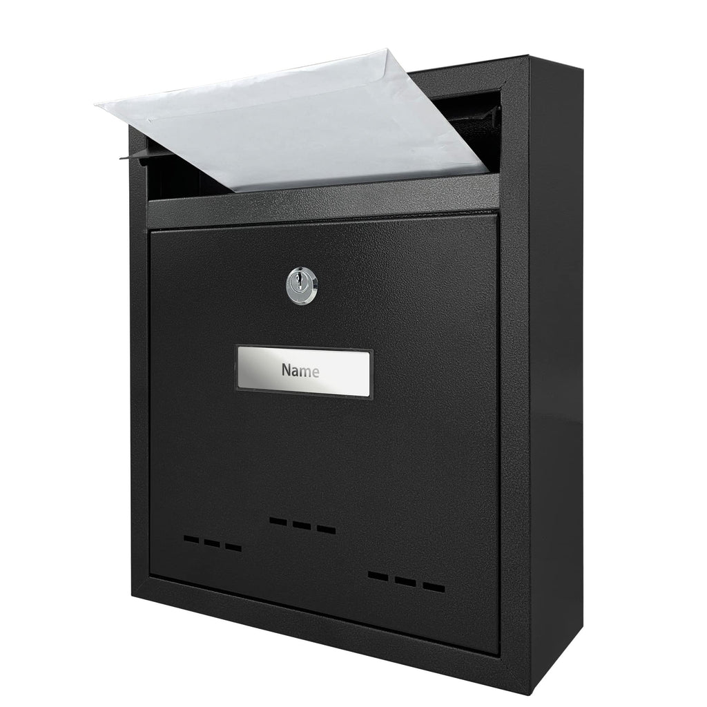 TÄGA 2218 Design Metall Briefkasten schwarz I DIN A4 Einwurfformat I mit Namensschild, Sichtfenster I abschließbar, inkl. 2 Schlüssel